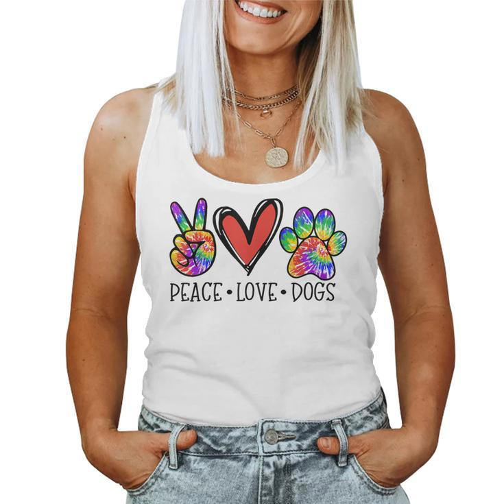 Peace Love Dogs Paws Tie Dye Rainbow Animal Rescue Womens  Women Tank Top Basic Casual Daily Weekend Graphic