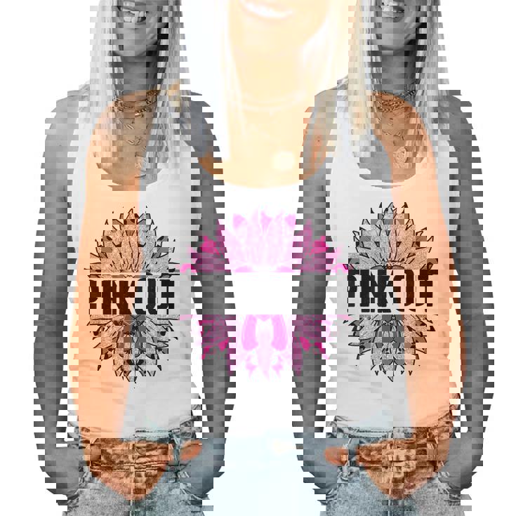 Pink Out Breast Cancer Awareness Sunflower Pink Women Tank Top Basic Casual Daily Weekend Graphic