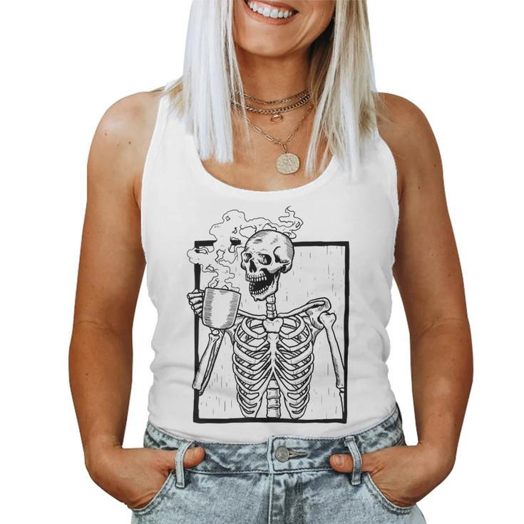 Skeleton Drink Coffee Funny Skeleton Halloween Costume  Women Tank Top Basic Casual Daily Weekend Graphic
