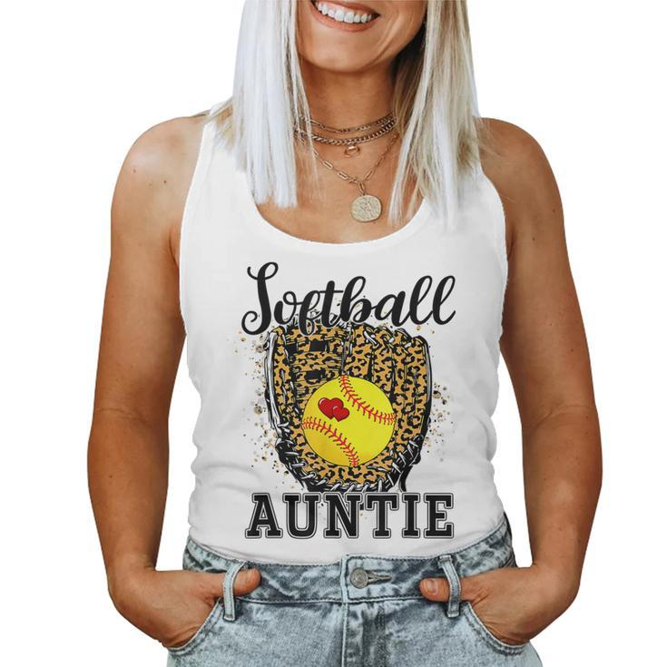 Softball Auntie Leopard Game Day Aunt Mother Softball Lover  Women Tank Top Basic Casual Daily Weekend Graphic