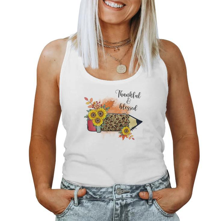 Thankful And Blessed Teacher Teach Love Fall Women Tank Top Basic Casual Daily Weekend Graphic