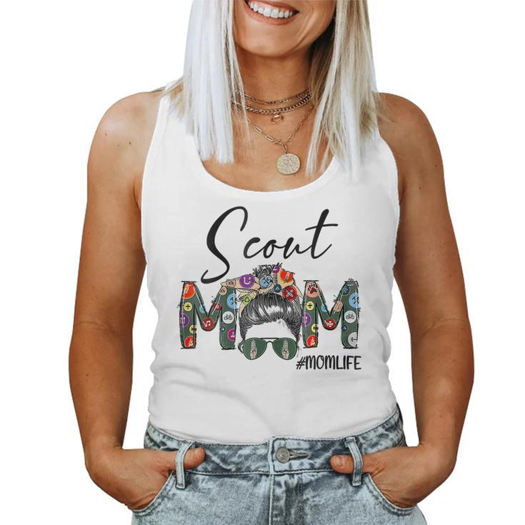 Womens Mothers Day Womens Scouting Scout Mom Life Messy Bun Hair  Women Tank Top Basic Casual Daily Weekend Graphic