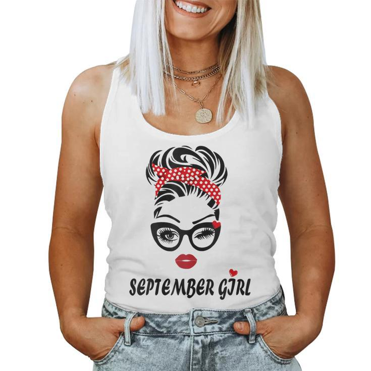 Womens September Girl Wink Eye Woman Face Was Born In September  V2 Women Tank Top Basic Casual Daily Weekend Graphic