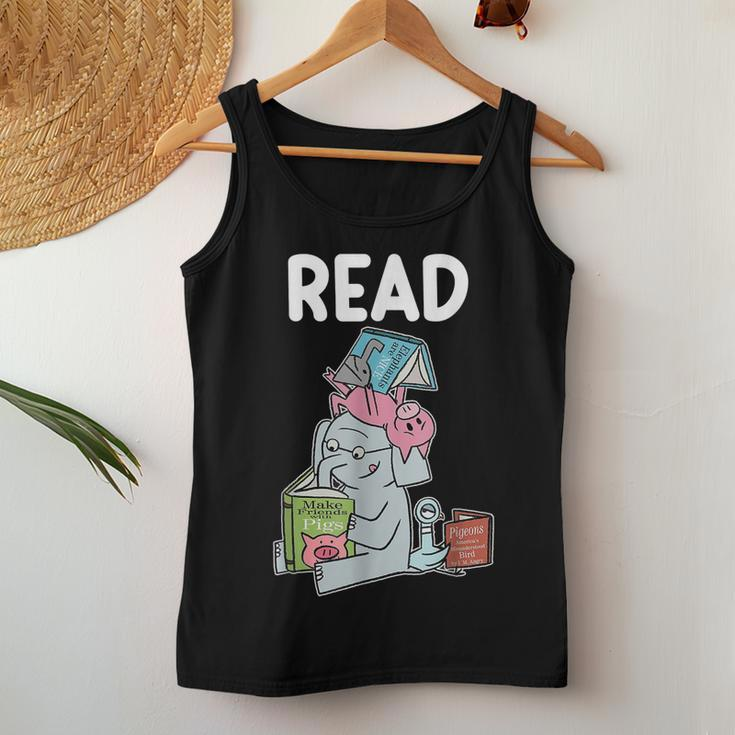 Funny Teacher Library Read Book Club Piggie Elephant Pigeons Women Tank Top Basic Casual Daily Weekend Graphic Personalized Gifts