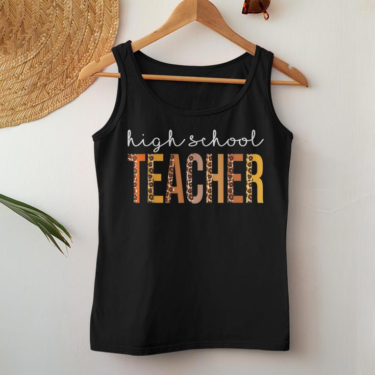 High School Teacher Leopard Fall Autumn Lovers Thanksgiving Women Tank Top Basic Casual Daily Weekend Graphic Personalized Gifts