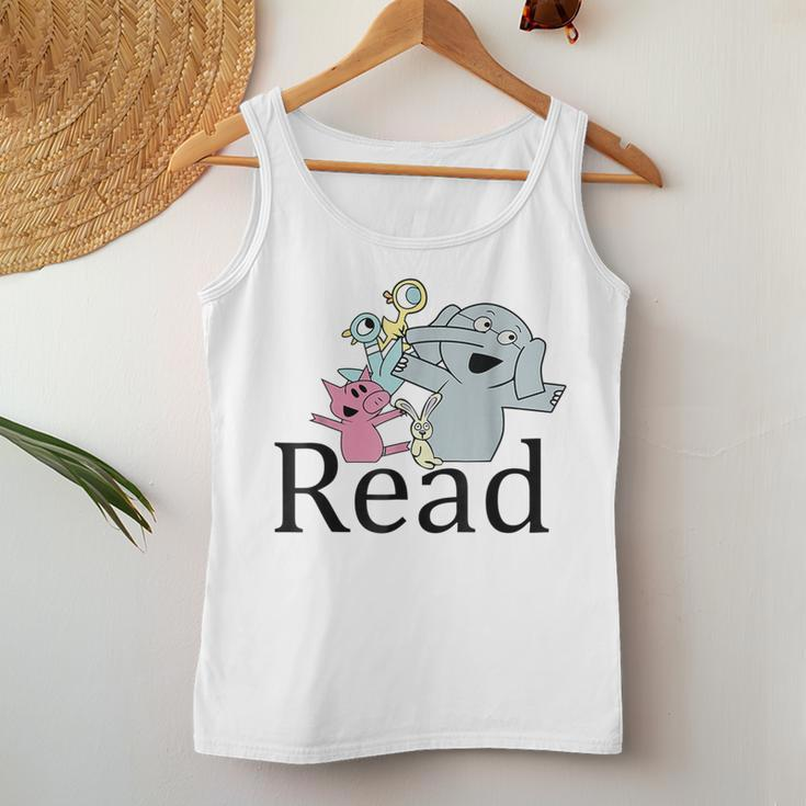 Funny Read Book Club Piggie Elephant Pigeons Teacher Women Tank Top Basic Casual Daily Weekend Graphic Personalized Gifts