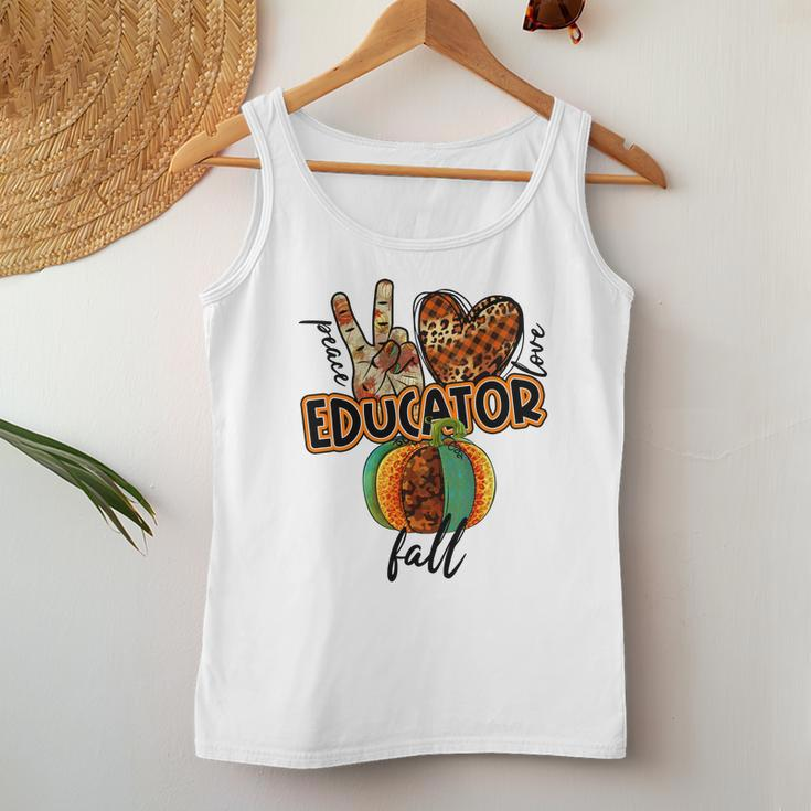 Teacher Peace Love Fall Educator Women Tank Top Basic Casual Daily Weekend Graphic Funny Gifts