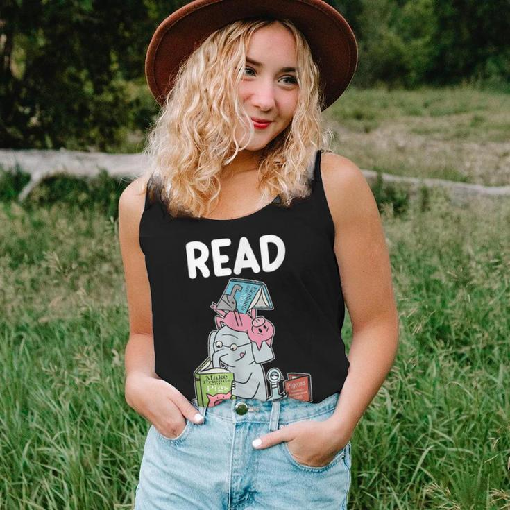 Funny Teacher Library Read Book Club Piggie Elephant Pigeons Women Tank Top Basic Casual Daily Weekend Graphic Gifts for Her