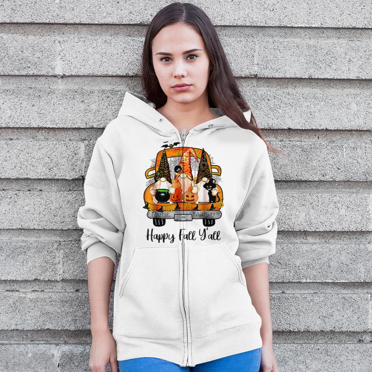 Gnome Witch Halloween Pumpkin Autumn Fall Happy Fall Yall Women Hoodie Casual Graphic Zip Up Hooded Sweatshirt