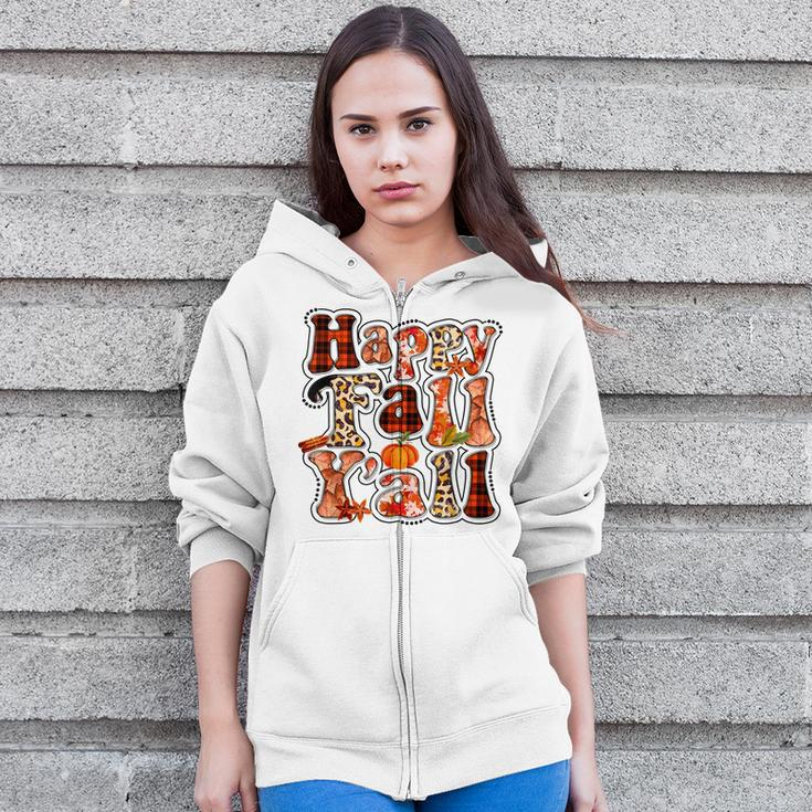 Happy Fall Yall Autumn Vibes Halloween For Autumn Lovers Women Hoodie Casual Graphic Zip Up Hooded Sweatshirt