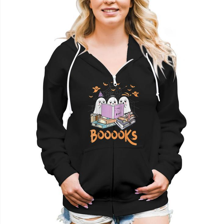 Boo Read Books Library Funny Booooks Ghost Halloween Gifts  Women Hoodie Casual Graphic Zip Up Hooded Sweatshirt