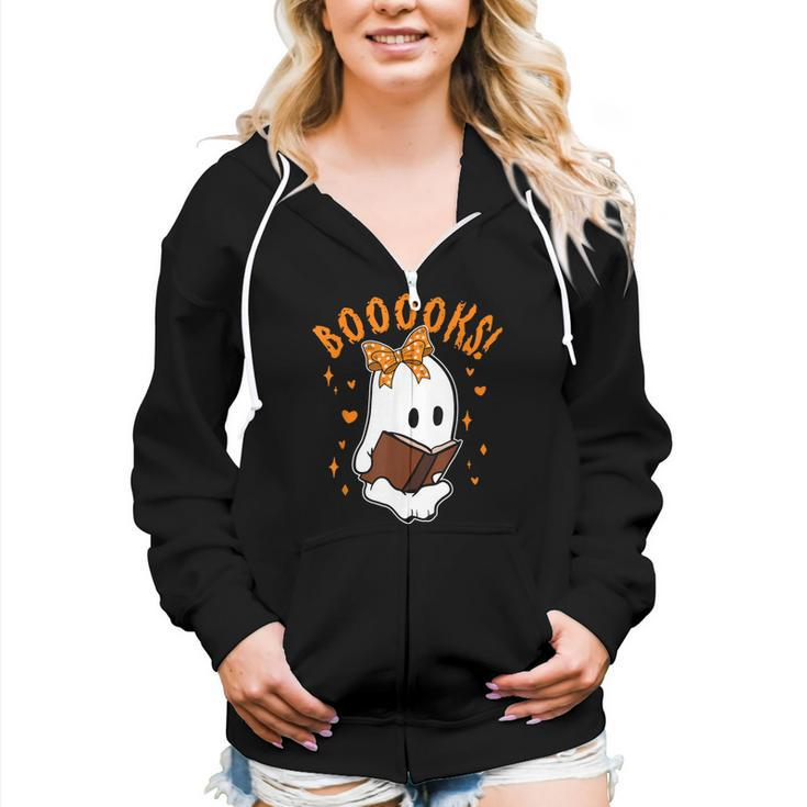 Booooks Boo Ghost Halloween Nerd  Women Hoodie Casual Graphic Zip Up Hooded Sweatshirt