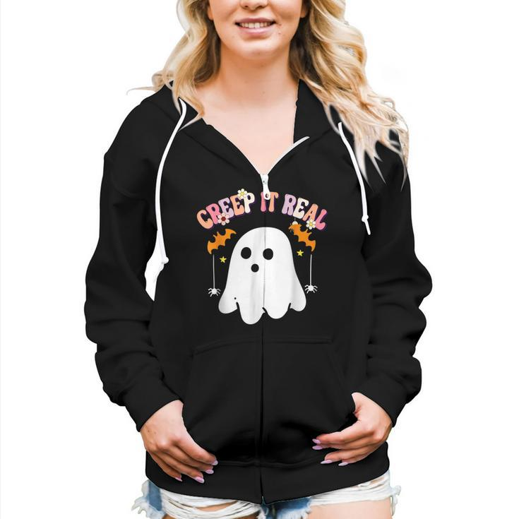 Creep It Real Ghost Kids Boys Girls Halloween Costume  Women Hoodie Casual Graphic Zip Up Hooded Sweatshirt
