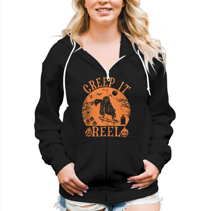 Creep It Real Ghost Men Skater Halloween Fall Season  Women Hoodie Casual Graphic Zip Up Hooded Sweatshirt