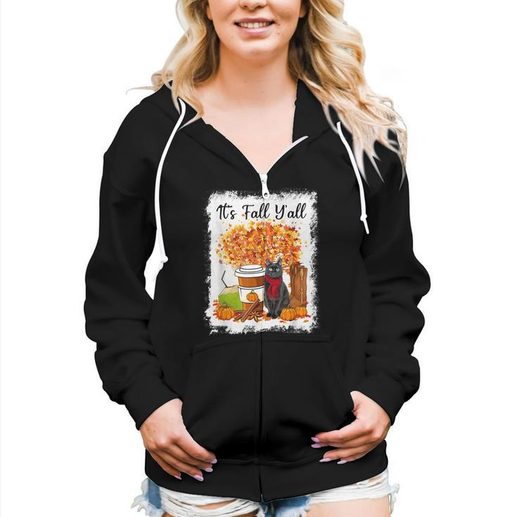 Happy Fall Yall Funny Cats Autumn Lover Pumpkins Halloween  Women Hoodie Casual Graphic Zip Up Hooded Sweatshirt