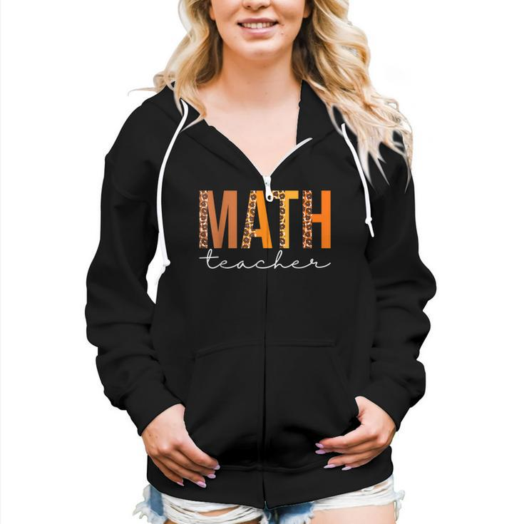 Math Teacher Leopard Squad Cute Fall Autumn Thanksgiving  Women Hoodie Casual Graphic Zip Up Hooded Sweatshirt