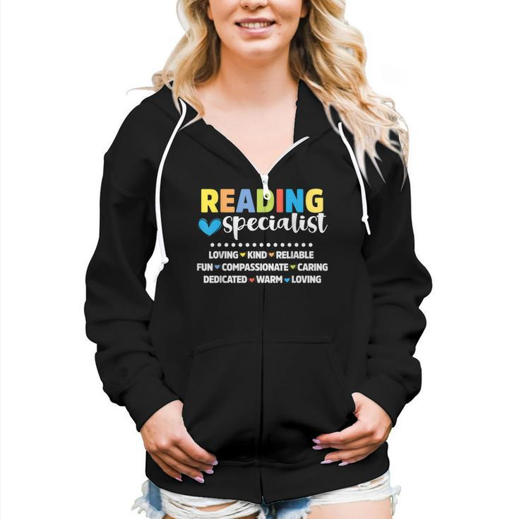 Reading Teacher Literacy Coach Cute Reading Specialist  Women Hoodie Casual Graphic Zip Up Hooded Sweatshirt