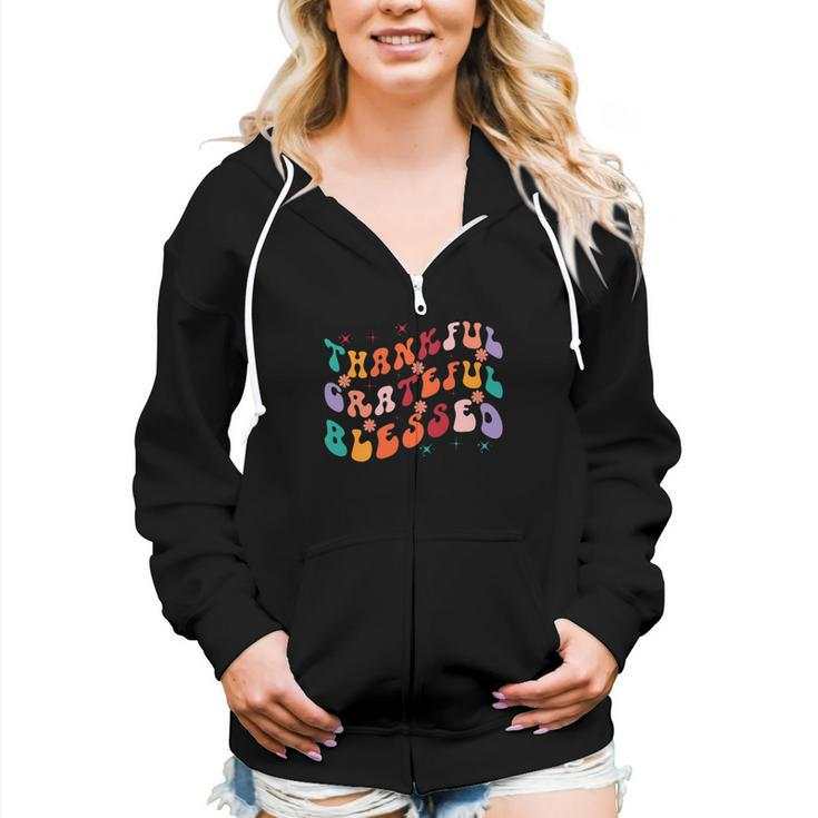Thankful Grateful Blessed Fall Glitter Gift Women Hoodie Casual Graphic Zip Up Hooded Sweatshirt