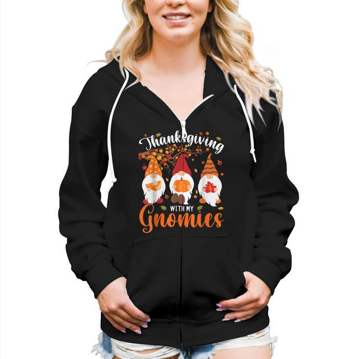 Thanksgiving With My Gnomies Funny Autumn Gnomes Lover  Women Hoodie Casual Graphic Zip Up Hooded Sweatshirt