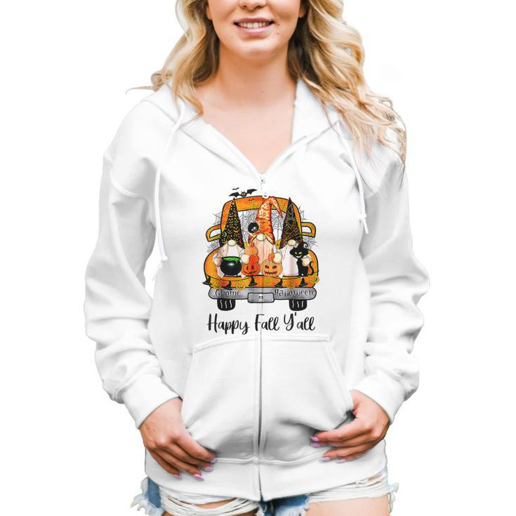 Gnome Witch Halloween Pumpkin Autumn Fall Happy Fall Yall  Women Hoodie Casual Graphic Zip Up Hooded Sweatshirt