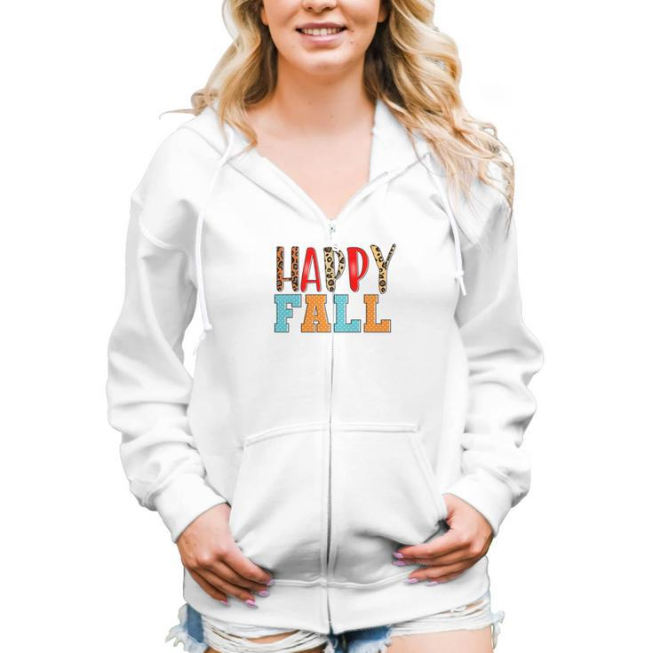 Happy Fall Happy Season Women Hoodie Casual Graphic Zip Up Hooded Sweatshirt