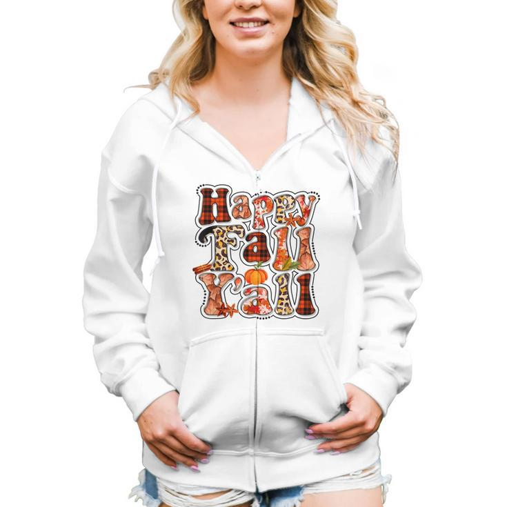 Happy Fall Yall Autumn Vibes Halloween For Autumn Lovers  Women Hoodie Casual Graphic Zip Up Hooded Sweatshirt
