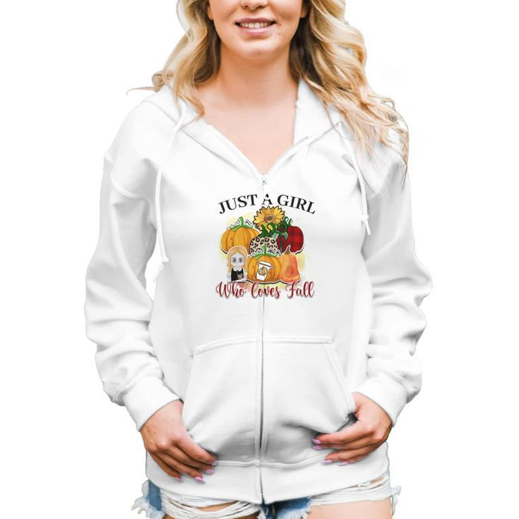 Just A Girl Who Loves Fall Pumpkin Flowers Women Hoodie Casual Graphic Zip Up Hooded Sweatshirt