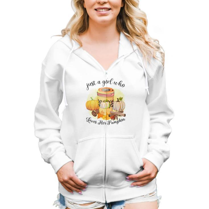 Just A Girl Who Loves Her Pumpkin Coffee Fall Women Hoodie Casual Graphic Zip Up Hooded Sweatshirt