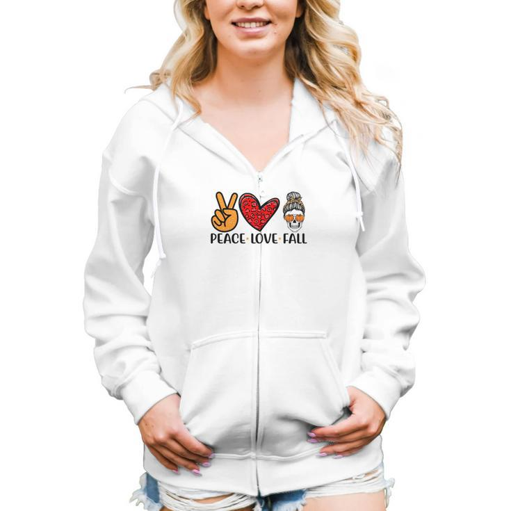 Peace Love Fall Messy Bun Girl Women Hoodie Casual Graphic Zip Up Hooded Sweatshirt