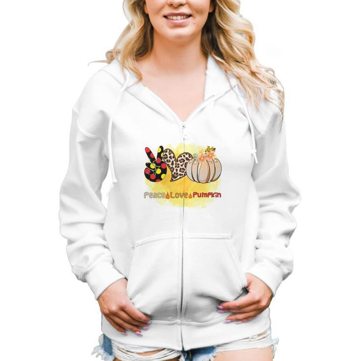 Peace Love Pumpkin Fall Season Gift Idea Women Hoodie Casual Graphic Zip Up Hooded Sweatshirt
