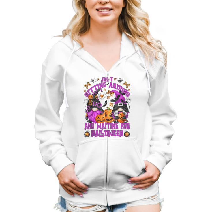 Purple Halloween Gnome For Women Witches Funny Witch Quote  Women Hoodie Casual Graphic Zip Up Hooded Sweatshirt
