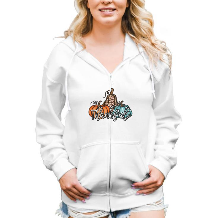 Thankful Colorful Pumpkins Fall Season Women Hoodie Casual Graphic Zip Up Hooded Sweatshirt