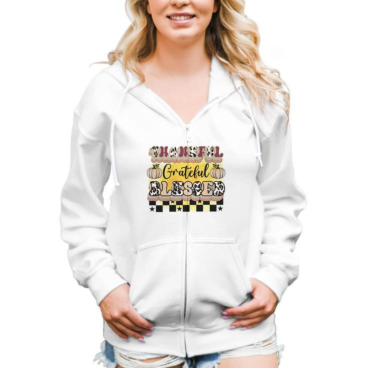 Thankful Grateful Blessed Autumn Fall Season Gifts Women Hoodie Casual Graphic Zip Up Hooded Sweatshirt