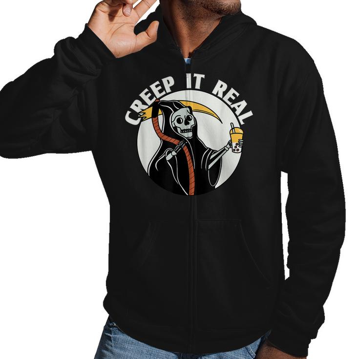 Creep It Real - Funny - Halloween  Men Hoodie Casual Graphic Zip Up Hooded Sweatshirt