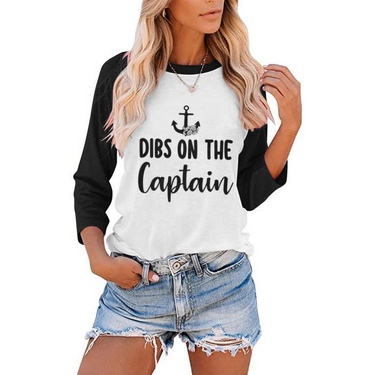 Funny Captain Wife Dibs On The Captain Quote Anchor Sailing   V2 Women Baseball Tee Raglan Graphic Shirt
