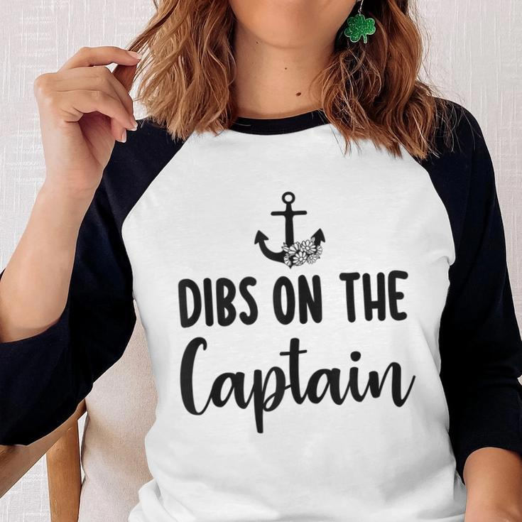 Funny Captain Wife Dibs On The Captain Quote Anchor Sailing V3 Women Baseball Tee Raglan Graphic Shirt
