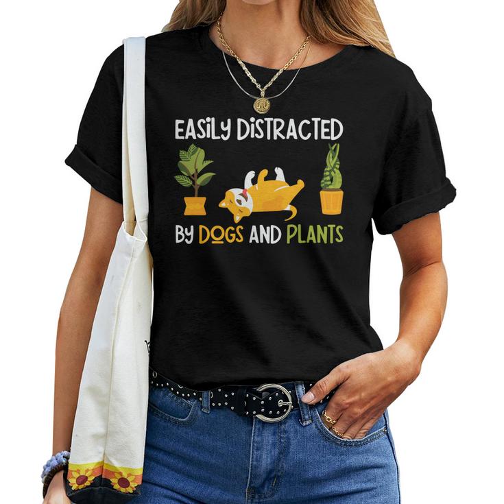 Gardening Easily Distracted By Dogs And Plants Women T-shirt Casual Daily Crewneck Short Sleeve Graphic Basic Unisex Tee