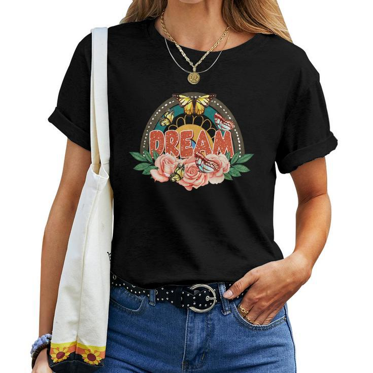 Boho Vintage Dream Flower And Butterfly Custom Women T-shirt