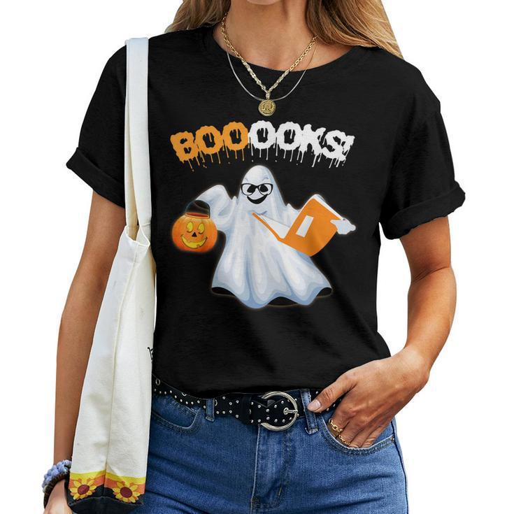 Cute Booooks Ghost Boo Read Books Library Teacher Halloween Women T-shirt