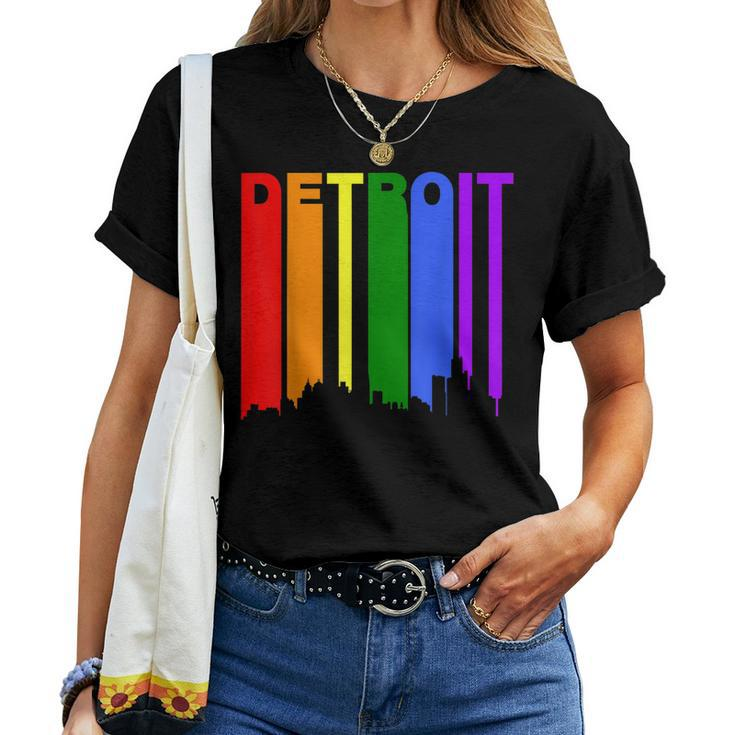 Detroit Michigan Rainbow Skyline Lgbt Gay Pride Women T-shirt