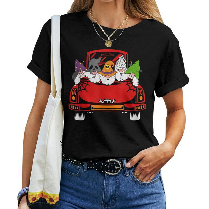 Gnome Riding Car Lazy Halloween Costume Ghost Witch Mummy Women T-shirt