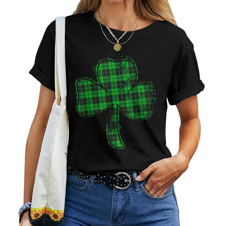 Green Buffalo Plaid Shamrock Lucky St Patricks Day Women T-shirt