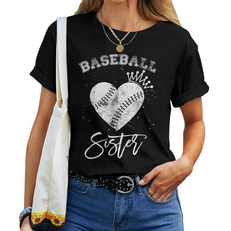 Love Heart Crown Baseball Sister Mom Mothers Women T-shirt