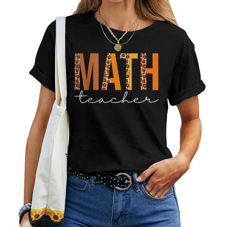 Math Teacher Leopard Squad Cute Fall Autumn Thanksgiving Women T-shirt