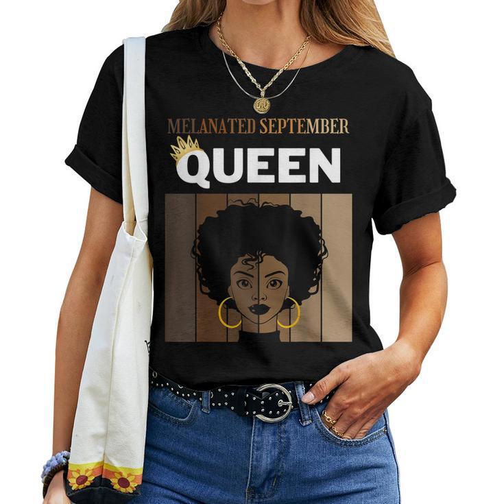 Melanated September Queen African American Woman Birthday Women T-shirt