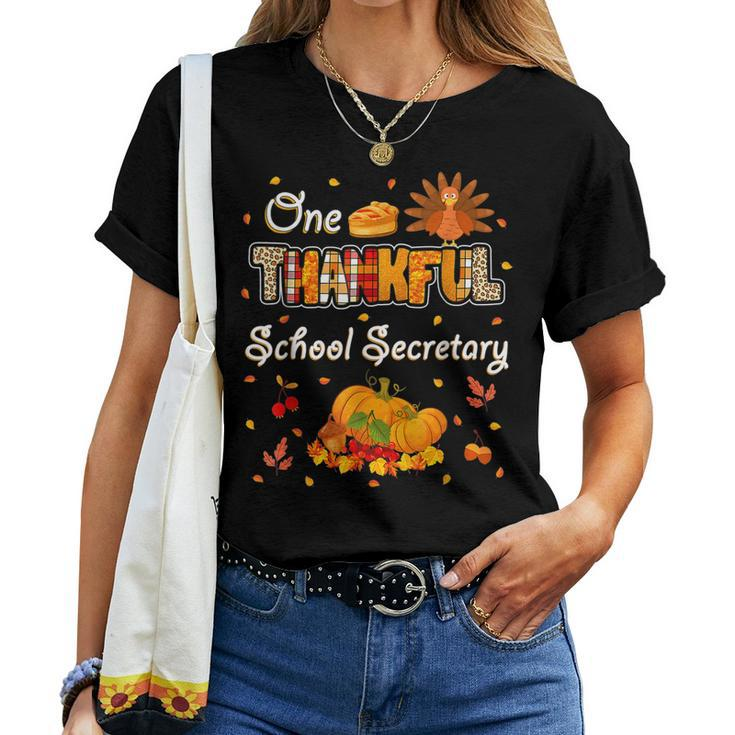 One Thankful School Secretary Fall Autumn Thanksgiving Women T-shirt