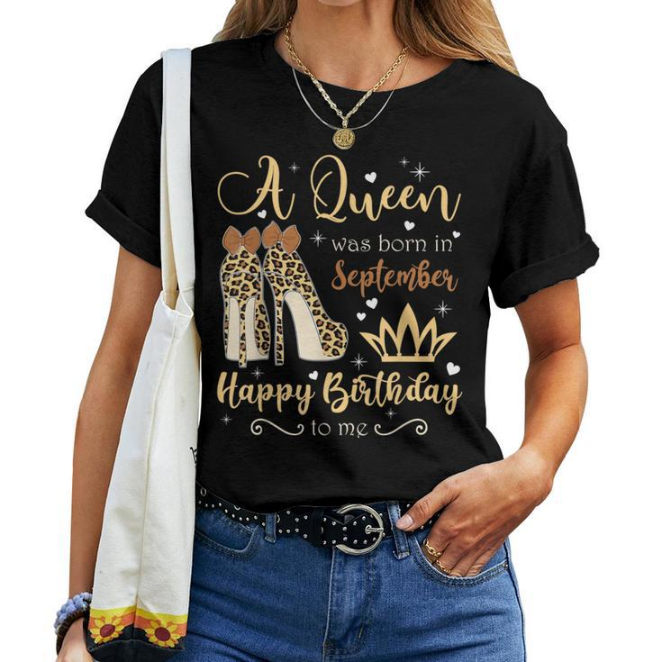 A Queen Was Born In September Birthday For Women Leopard Women T-shirt