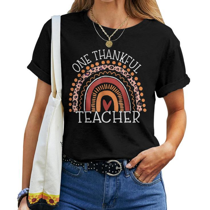 Teacher Thanksgiving Leopard Rainbow One Thankful Teacher Women T-shirt