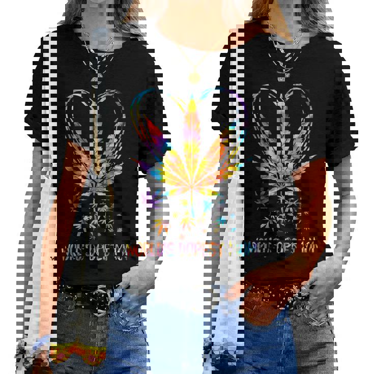 Worlds Dopest Mom Fun Weed Leaf 420 Sunflower Cool Cannabis Women T-shirt