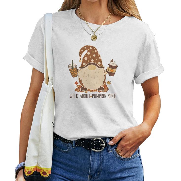 Fall Gnomes Wild About Pumpkin Spice Women T-shirt Casual Daily Crewneck Short Sleeve Graphic Basic Unisex Tee